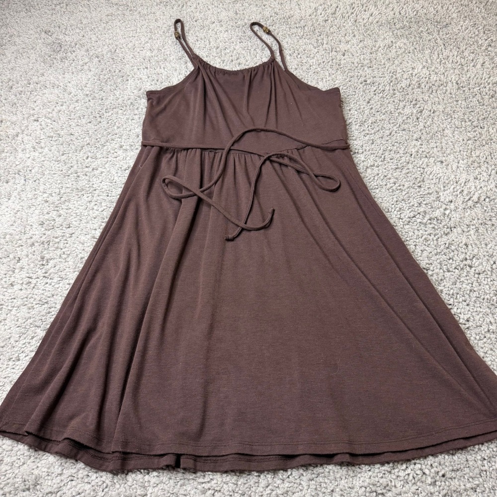 City Triangles Brown Empire Waist Mini Dress Boho Beaded Straps Womens Large - Picture 1 of 3